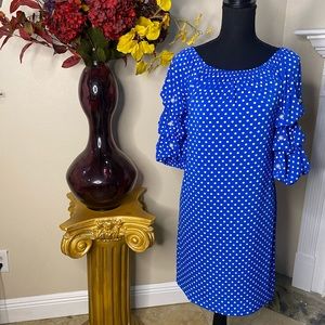 Prelude Royal Blue and White Polka Dot and Pearl Dress Size Small
